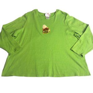 Quacker Factory woman 's top 2X green with candy corn